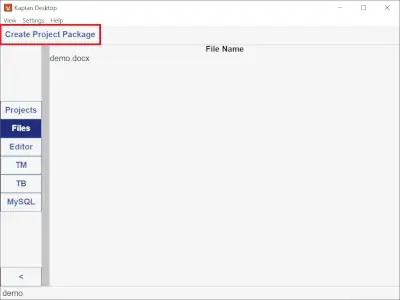 Create Project Package button
